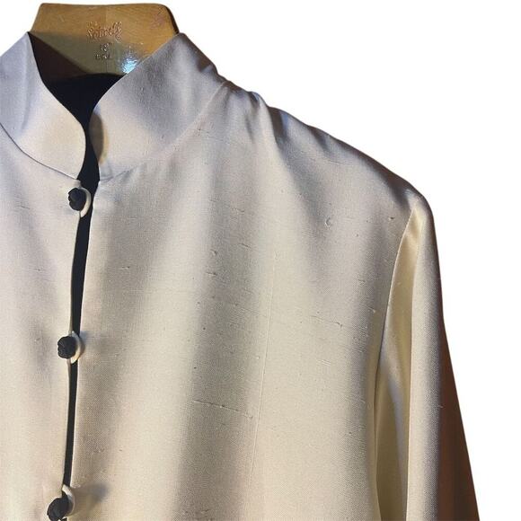 Anne Namba minimalist Unisex Black Ivory Silk Reversible Mandarin Jacket Sz L - Picture 7 of 12